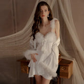 Sexy Women's Pajamas Underwear with Breast Cushion Halter Nightdress Robe Home Suit Autumn Women's Pajamas Two-piece Set Dresses