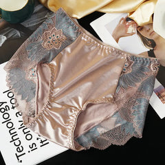 New Women Lace Flowers Panties Sexy Hollow Temptation Silk Breathable Underwear Tummy Mid Waist Butt Lift Briefs Intimate Panty