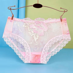 Women Sexy Lace Seamless Underwear Ladies Print Embroidery Underpant Transparent Briefs Panties Plus Size
