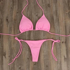 Sexy Bikini Set For Women Summer Split Two-piece Brazilian Swimsuit Lace-up Bra And Thong Female Beachwear