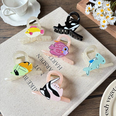 בוהמי אצטט אוקיינוס בעלי חיים שיער קליפים לנשים החלקה קיץ חוף שיער אביזרים מצוירים דג לוויתן מתנות חבילה מרובה