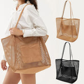 Beach Nylon Mesh Tote Bag, Casual Tote Bag Women Foldable Shoulder Bag For Beach Picnic Vacation