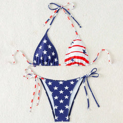 Sexy Bikini 2024 Women USA Flag Print Bra Underwear Lingerie Swimsuit Low Waist Bikinis Sets Beach Swimwear