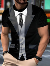 Men's Casual Suit Tie Print T-Shirt Tops Short Sleeve Crew Neck Men's Round Neck T-shirts New In Mens Cosplay Party Tee Shirts