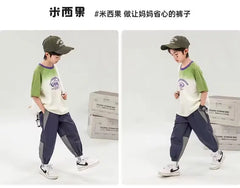 2024 New Boy Pants Korean High Street Fashion Trousers Color Block Thin Sports Pants Casual Children's Clothing Kids Sweatpants