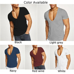 Fashion Men Basic T-Shirt Summer Gym Muscle Tops Big V-Neck Short Sleeve Bodybuilding Sport Fitness T Shirt Tees Tops Clothing