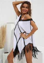 Beach Cover Ups For Women Fringe Tunic 2025 Swim Cover Up White Black Tunics Woman Summer Dress Women's Swimwear Cover-ups