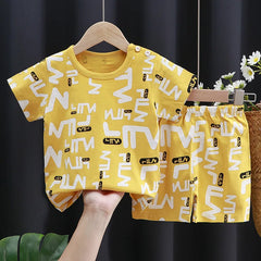 Kinderkleidungsset für Babys (Jungen/Mädchen): T-Shirt + Shorts, Sommerkleidung aus Baumwolle, lässiger Cartoon-Trainingsanzug für Jungen, Kinder-Babykleidungsset