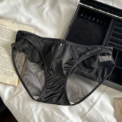 1/5pcs Women Ruffle Edge Sexy Lace Satin Transparent Underwear Thin Breathable High Elasticity Low Waist Seamless Panties Breifs