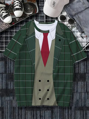 Men's Casual Suit Tie Print T-Shirt Tops Short Sleeve Crew Neck Men's Round Neck T-shirts New In Mens Cosplay Party Tee Shirts