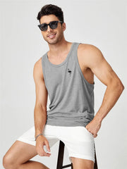 2024 Men's Summer O-neck Vest Breathable Coconut Leaf Print Sports Fitness Vest Quick Dry Hawaiian Sleeveless Vest For Men