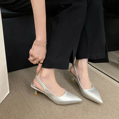 Fashion Female Shoes 2025 New Women's Pumps Solid Color Simple Mid Heel Shoes Sexy Pointed Toe Slingback Elegant Dress Shoes