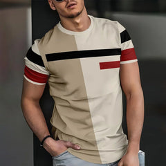Fashion Stripe Printed Short Sleeve Clothing 2025 Casual Men's T-shirt Apparel Simple Loose Male Tees Top Soft Breathable Menswe