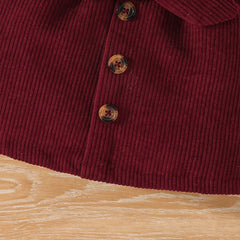 Weißes Mädchenkleid mit langen Ärmeln – Bluse mit Rüschenkragen und Zierborte, Cordrock mit großer Schleife und drei Knöpfen, eleganter Kinderrock