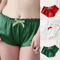 Hot Sale Fashion Women Silk Satin Solid Lingerie Pajamas Bottom Underwear Underpants Shorts Brief Solid Color Bow Underpants