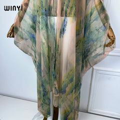 2023 WINYI Europe kimono Women Cardigan stitch kaftan Cocktail sexcy Boho Beach Cover up caftan African Holiday long Sleeve Robe