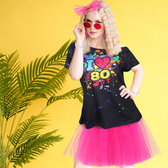 אביזרי תחפושת שנות ה-80 לנשים חצאית טוטו ניאון כפפות רשת דייגים שרשרת חרוזים צמיד עגילים סט תחפושות למסיבה של שנות ה-80 למבוגרים