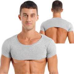 Herren Sport Fitness Top Atmungsaktives Stretch Mini Short Crop Top Party Club Tanz T-Shirt Casual Unifarben Bodybuilding Tops