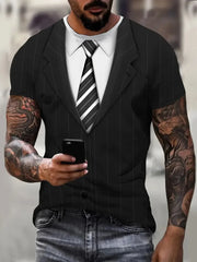 Men's Casual Suit Tie Print T-Shirt Tops Short Sleeve Crew Neck Men's Round Neck T-shirts New In Mens Cosplay Party Tee Shirts