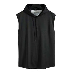 Mens Gym Hoodie Summer Sleeveless Sweatshirt Hoodies Drawstring Solid Color Hip Hop Vest Sports Casual Tank Top Male Clothes