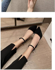 Spring and Autumn High Heel Women 2024 New Versatile Thin Heel Professional L Pointed Black Buckle Strap Single Shoe Women