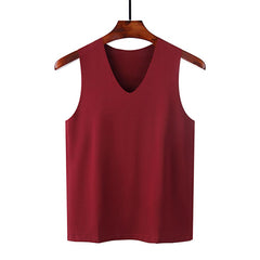 Male Summer Ice Silk T-Shirts Sleeveless V-Neck Vest Tank Top Breathable Cool Sports Undershirt Casual Gyms Running Vest M-5XL