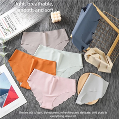 4PCS Seamless underwear for women, solid color breathable mid-waist triangle pants, sexy and comfortable wavy bikini underwear