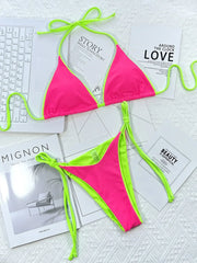 Zebra Print Halter micro Bikini 2025 women Bandeau String Swimsuit Female swimwear Neon Shiny bikini set Leopard Bathing Suit