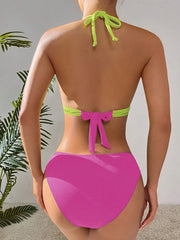 Color Block Triangle Bikini 2025 Women Cut-out Waist Swimwear Female Sexy Swimsuit Beachwear Bathing Swimming Swim Suit