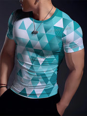 Sportliches Herren-T-Shirt fürs Fitnessstudio, Muskeltraining, Kurzarm, schnelltrocknend, mit Karomuster, Oversize-Schnitt, Herrenbekleidung