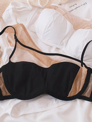 Lingerie women's thin section of mesh gauze bustier bra sexy underwear set new black white ladies bralette and panty suit