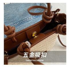 תיק כתף קש קלוע לנשים לחופשת קיץ וחוף הים, בעיצוב פשוט ליום-יום, תיק דלי קטן לנשים, מתאים לנסיעות, תיק קרוסבודי