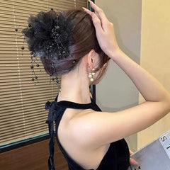 נשים אופנה שיער אביזרי בנות פרח שיער טופר קפלים אורגנזה פנינים שחור נוצת אחיזה כריש שיער קליפ נשי בארה 'ב