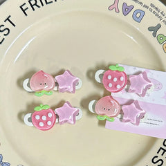 Women's Hair Accessories Kawaii Pink Hairpin Star Peach Strawberry Sweet Girls Bangs Clip Side