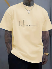 Men's summer pure cotton fashionable casual sports loose trend balance letter print round neck short sleeved T-shirt top