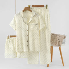 Women's Underwear Set Pure Cotton Summer Home Wear 3 Pieces Short Sleeve Sleepwear Women's Pajamas Female 2025 Lingerie