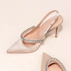 Velvet Suede Diamond High Heels Shoes For Women Brand Nude Pink Closed Pointed Toe Sandals Luxury High-end 7/9cm High Heel Shoes