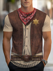 Men's Casual Suit Tie Print T-Shirt Tops Short Sleeve Crew Neck Men's Round Neck T-shirts New In Mens Cosplay Party Tee Shirts