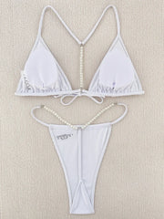 Sexy Pearl Bikinis Extreme Mini Micro String Bikini Female Swimsuit Women Thong Swimwear Two-pieces Bikini Set Bathing Suit Swim