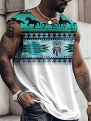 קיץ חדש לגברים וסט טי עם דוגמא שבטית צווארון עגול ביגוד יומי כושר ספורט וינטג' ללא שרוולים חולצות אתניות מודפסות