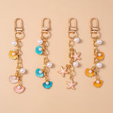 Fashion Summer Beach Shell Pearl Starfish Keychain for Women Men Car Key Handbag Purse Hanging Key Chains DIY Accessories