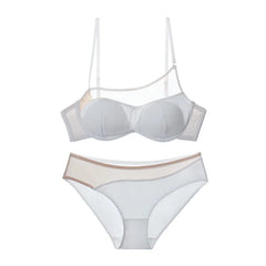 Lingerie women's thin section of mesh gauze bustier bra sexy underwear set new black white ladies bralette and panty suit