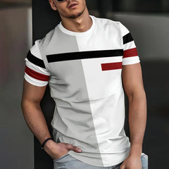Fashion Stripe Printed Short Sleeve Clothing 2025 Casual Men's T-shirt Apparel Simple Loose Male Tees Top Soft Breathable Menswe