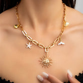 Starfish Mermaid Necklace Women Summer Boho Alloy Pendant Clavicle Chain Beach Jewelry Gift for Her Retro Vacation Accessories