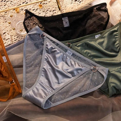 תחתונים נוחים במידת מותן לבנות, צבע אחיד, הדפס נקודות, תחתוני נשים, תחתוני תחרה ללא תפרים