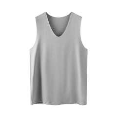 Male Summer Ice Silk T-Shirts Sleeveless V-Neck Vest Tank Top Breathable Cool Sports Undershirt Casual Gyms Running Vest M-5XL