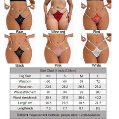 Womens Sexy Double Straps Underwear Low Waist Thongs Briefs Shiny Lace Hollow Panties Low Rise G-String Knickers Lingerie