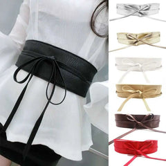 Dress Accessories for Female Soft Leather Dress Belt Elegant Bow Belt Ladies Girls Belt Wide Self Tie Wrap Around Waist Band