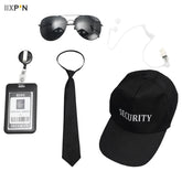 Agent Accessories Set Tie Earplugs Work Brand Glasses Hat Secret Security Service Costume for Teens Adults Cosplay Game Party