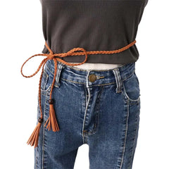 Waistbands Accessories Wooden Bead Thin Belts Bohemian Women Waist Chain Braided Tassel Belt Ethnic Style Belts Waist Rope